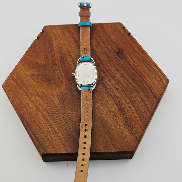 Fossil Women's Silver Tone Simple Watch Teal Leather Strap ES-3559 Roman Numeral - Picture 5 of 6